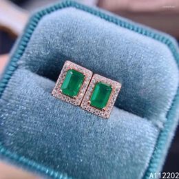 Stud Earrings Vintage Natural Emerald Ear 925 Sterling Silver Inlaid Green Gemstones Women's Jewelry Bridal Party Gift