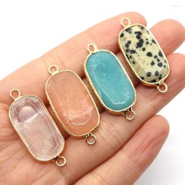 Pendant Necklaces Natural Stone Oval Metal Edge Faceted Double Pink Aventurine White Crystal Reiki Jewelry DIY Earring Necklace Connector