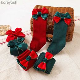 Kids Socks Baby Christmas Kids Girls Big Bow Red Knee High Long Soft Cotton Children Sock Newborn Gift Socken For 0-5 YearsL231114