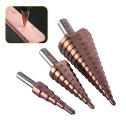 Freeshipping 3Pcs/lot Hss Co M35 hree Corners Handle 4-12 / 4-20 / 4-32Mm Straight Groove Broca Metal Step Cone Drill Stainless Steel H Skwj