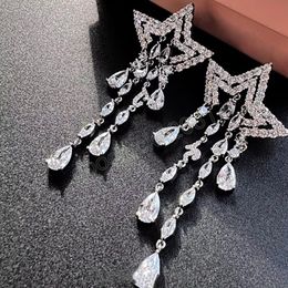 Silver Color Zircon Tassel Earrings For Women Girls Full Crystal Rhinestone Pendant Star Drop Earring Fashion Party Jewelry Gift