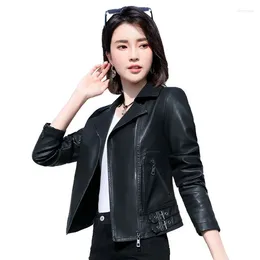 Women's Leather PU Jacket Women Spring 2023 Motorcycle Coat Short Slim Autumn Coats Female Clothing Black OEAID