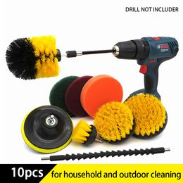 Brushes 10Pcs Power Cleaning Scrubber nylons Brush Attachment Kit with Extender for Bathroom Tub Shower Tile and Car 230414