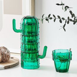 Tumblers Nordic Cactus Glass Cup Household Water Mug Pcs Set Stackable Green Tumbler ware With Box Package Gift Cups 230413