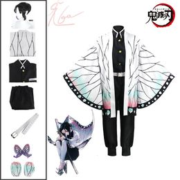 Rompers Kochou Shinobu Cosplay Anime Demon Slayer Costume Kimono Full Set Cloak Suits Uniform Wig Halloween Party Costume Adult Kids 231113