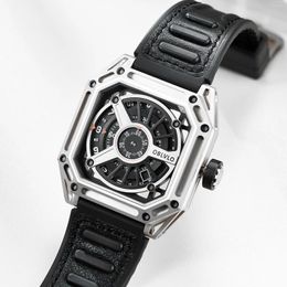 Wristwatches OBLVLO Mens Square Rose Gold Automatic Luminous Sport Watch Self-wind Mechanical Waterproof Rubber Watches AK-E