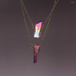 Pendant Necklaces Druzy Multi Colours Natural Rough Rock Quartz Stone Crystal Fluorite Chokers With Double Layer Pendants Women Necklace