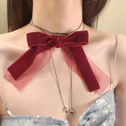 Choker Elegant Lace Necklace Stylish Red Velvets Bowknots Collarbone Chains Trendy Female Neckchains Jewellery Accessory