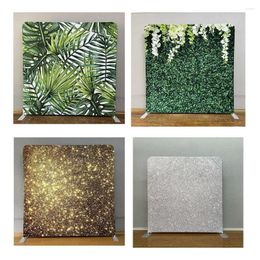 Party Decoration One Stand/Frame With Two Pillow Backdrops Po Booth Gold And Silver Glitter Green Leaves Wall Background For Pography