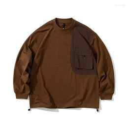 Men's T Shirts 320g Cotton T-shirt Men Cityboy Streetwear Fashion Loose Casual Long Sleeve Cargo Tshirt Oversize Outdoor Sport Tee Man