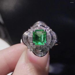 Cluster Rings H621 Emerald Ring 1.05ct Pure 18 K Gold Jewellery Natural Green Gemstone Diamond Female For Women Fine