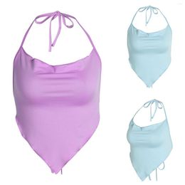 Women's Tanks Summer Women's Halter Crop Cami Tops Sleeveless Backless Solid Color Hanky Hem Camisole Blue/Pink S/M/L
