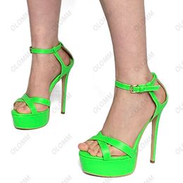 Olomm Women Platform Ankle Strap Sandals Sexy Stiletto Heel Open Toe Gorgeous 10 Colors Party Shoes Women US Plus Size 5-20