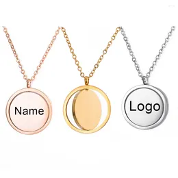 Pendant Necklaces Drop Rotatable Round For Men Women Mirror Polished Stainless Steel Record Name Personalised Jewellery