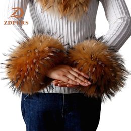 Five Fingers Gloves ZDFURS High Quality fur Cuffs Wrist Warmer Genuine Fur Cuff Arm Lady Bracelet Real Wristband Glove 231114