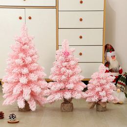 Christmas Decorations Artificial Christmas Tree 60CM Pink Desktop Flocking Xmas Pine Tree With Light Christmas Decoration Window Ornaments Gift 231113