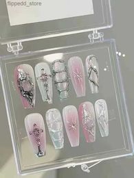 False Nails Metal magic mirror powder nail /Punk style nail/Y2k style Nails /Elegant Nails/3D nail/hand made Press on Nails/Press on Nails Q231114