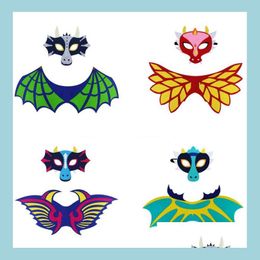 Sonstiges Event-Party-Zubehör Kinder-Drachen-Dinosaurier-Flügel-Masken-Set Jungen-Mädchen-Halloween-Weihnachten-Kostüm-Fl-Gesichtsmasken-Umhang P Dhcfv