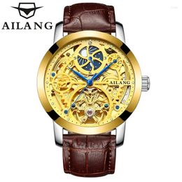 Wristwatches AILANG Fashion Mens Luxury Automatic Tourbillon Watch Leather Waterproof Skeleton Mechanical Watches For Men Steampunk Clock