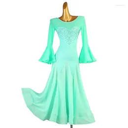 Stage Wear Green Modern Dress Diamond Embellishments For Performance Competition National Standard Social Dance Large Swing Product