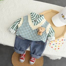 Clothing Sets Children's Clothing Boys Autumn Clothing Suit Boys' Fashionable Sweater Vest Infant Children's Super Cute Three-Piece S 231114