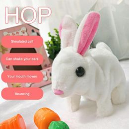 Electric/RC Animals Plush Electric White Rabbit Cute Simulation Short-haired Pet Can Run And Call Children Play House Girl Pet Toy 230414