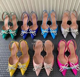 Dress Shoes sandals Satin pointed slingbacks Bowtie pumps Crystal-sunflower high heeled shoe10cm Women's Designer Party Wedding Shoes With box 8cm