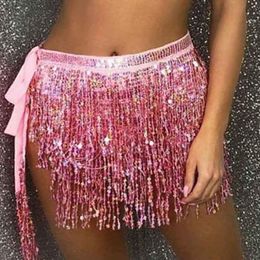 Skirts Women Boho Fringe Skirt Sexy Sequin Tassel Belly Dance Hip Scarf Rave Wrap Skirt Belt Performance Custume Skirt 230414