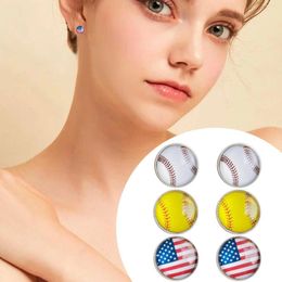 Stud Earrings Time Gem Glass Border American Flag Sports Baseball Softball Volleyball Pack Of For Women Hoops