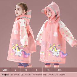 Raincoats Kids Raincoat Waterproof Rain Poncho Cartoon Unicorn Dinosaur Children School Student Rainsuit Boys And Girls Travel RainWear 230413