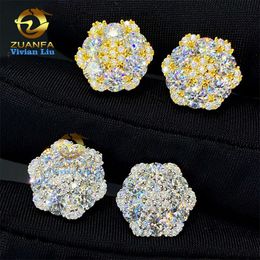 Zuanfa Jewellery Wholesale Price Fashion Jewellery 925 Sterling Silver Luxury Diamond Vvs Moissanite Men Flower Stud Earrings