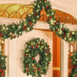 Christmas Decorations Christmas Garlands Christmas Wreaths with Pinecones Red Berries Xmas Party Fireplaces Stairs Front Door 2024 Year Decoration 231113