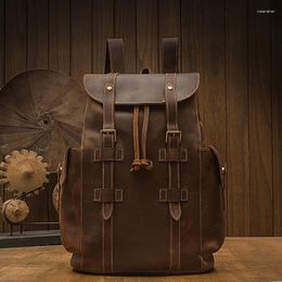 School Bags Large Men's Backpack Travel Bag Genuine Leather Vintage Backpacks Fashion Style Luxury Designer Men