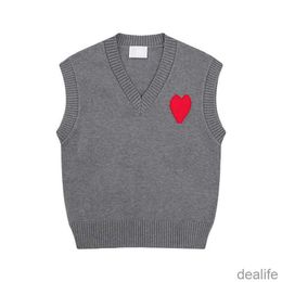 Amis Amiparis Sweater Knit Jumper Vest Sweat Fashion v Neck Sleeveless Winter Am i Paris Big Heart Coeur Love Jacquard Sweatshirts Amisweater Dgcj