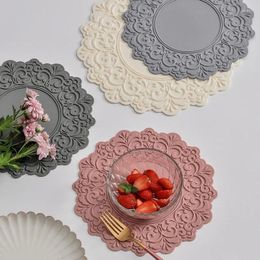 Table Mats Silicone Placemat For Dinning Luxury Lace Flower Mat Round Place Heat Resistant Coffee Tableware Pad