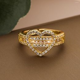 Wedding Rings Delicate Cubic Zirconia Heart-Shaped Adjustable Ring For Women Girls Unique Geometric Design Dating Promise Jewelry