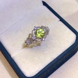 Cluster Rings Vintage 925 Silver Gemstone Ring 6mm 0.6ct Natural Peridot For Party 18K Gold Plating Jewellery