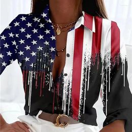 Women's Blouses Spring Stars Spliced Striped Print Women Elegant Button Lapel Office Shirt Autumn Long Sleeve Loose Streetwear Top Mujer