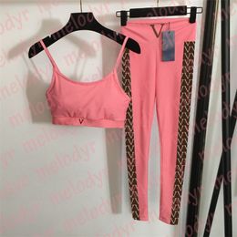 Sexy Sling Crop Top Elastic Yoga Pants Letter Print Yoga Active Set Summer Designer High Waist Sportswear for Women