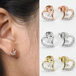 Cute Women Earrings Jewellery Yellow Rose White Gold Colour Sparkling CZ Heart Earrings Studs for Men Women for Party Wedding Nice Gift