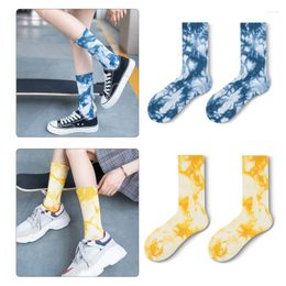 Women Socks Men Ribbed Cotton Crew Gradient Tie-Dye Hip Hop Mid Tube Hosiery