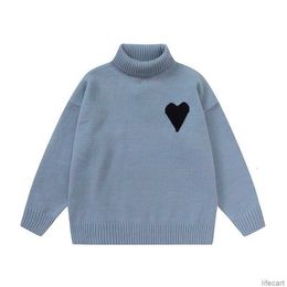 AM I Paris Sweater Turtleneck High Collar Knit Jumper Hoodie Winter Hoody Amisweater Big Coeur Love Jacquard Heart Pull Sweatshirt Amiparis AMIs 859A