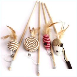 Cat Toys Funny Stick Interactive Kitten Wood Wand Feather Bell Fish Rat Doll Catcher Teaser Exercise For Indoor Animal Drop Delivery Dhbma