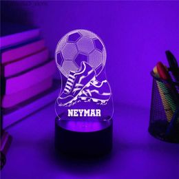 Night Lights Personalised Football Soccer Shoes 3D LED Night Light Laser Engraving Player Name RGB Lamp for Home Bedroom Decor 7 Colours Q231114