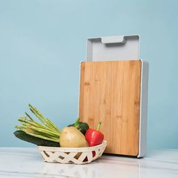 1pc Bamboo Cutting-Board With Sliding Out Tray, Chopping Board With Non-Slip Pads, Fruit Cutting Board With Stainless Steel Trays, Kitchen Utensils