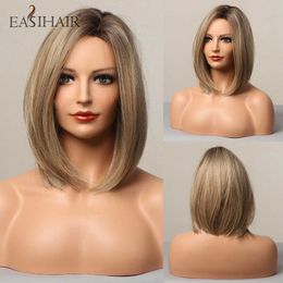 Synthetic Wigs Easihair Brown to Blonde Wigs for Women Synthetic Hair Wig Natural Straight Heat Resistant 230227