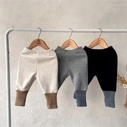 Trousers 2023 Girls Boys Fashion Simple Contrast Colors Leggings Autumn Winter Thick Warm Bottom Part Pants For Children Kids Baby