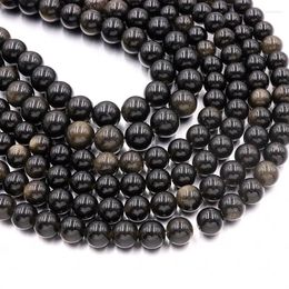 Loose Gemstones Natural Golden Obsidian Shiny Stone Beads Smooth Round Needlework Bundle Bead For Jewellery Making DIY Women Bracelet Necklace