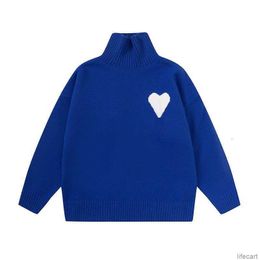 AM I Paris Sweater Turtleneck High Collar Knit Jumper Hoodie Winter Hoody Amisweater Big Coeur Love Jacquard Heart Pull Sweatshirt Amiparis AMIs WKMH