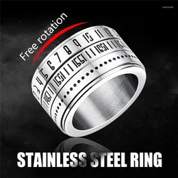 With Side Stones BOAKO Titanium Steel Rotating Ring 3 Part Date Time Calendar Of The Roman Numerals Hand Jewelry Punk Spinner Male Bijoux